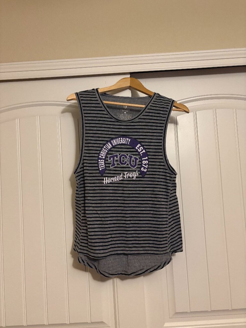 TCU Horned Frogs Striped Tank Top Small Colosseum Gray Black Texas Christian